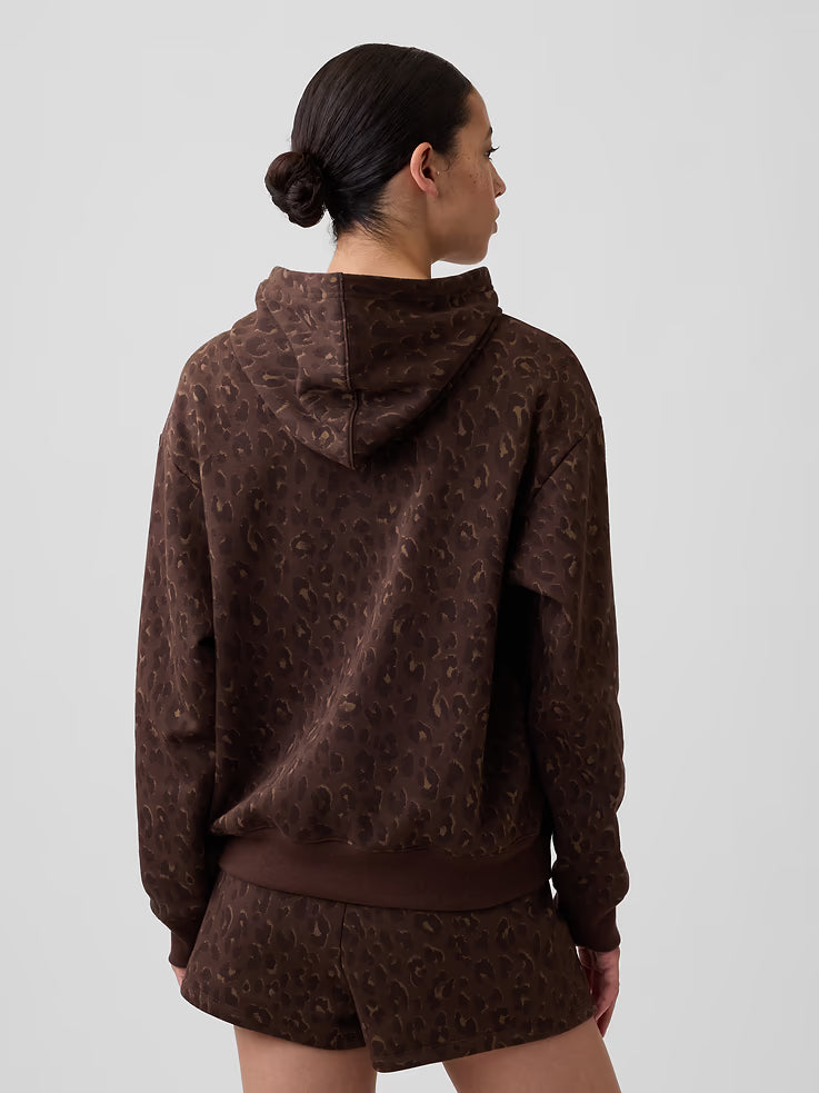 Relaxed Brown Leopard Logo Hoodie