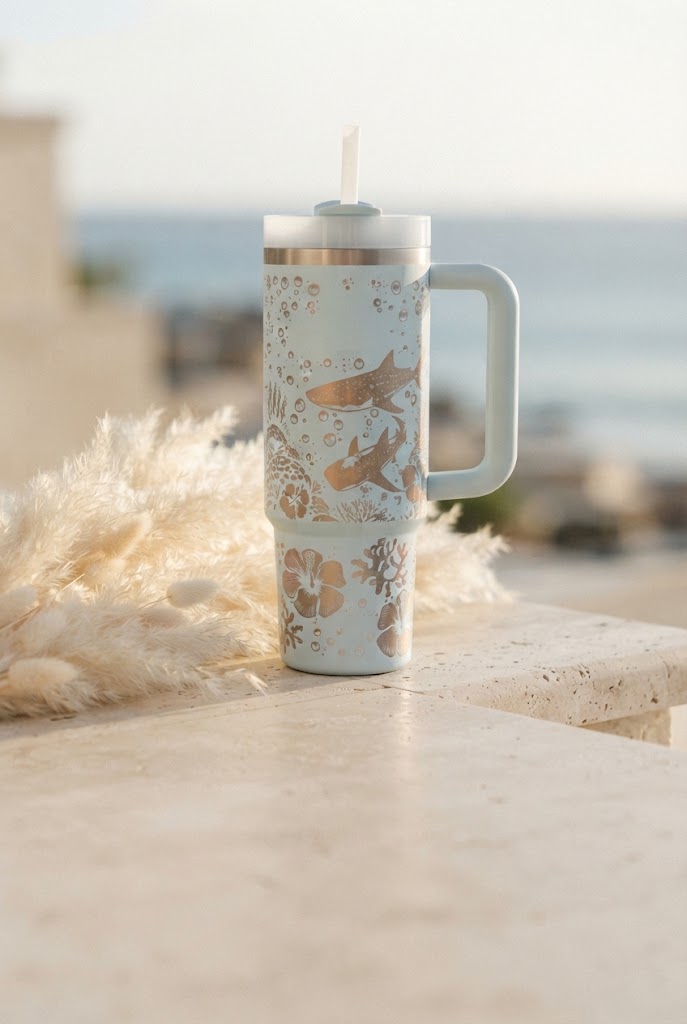 Lovedline Whale Shark Reef Adventure 40oz tumbler, portrait crop