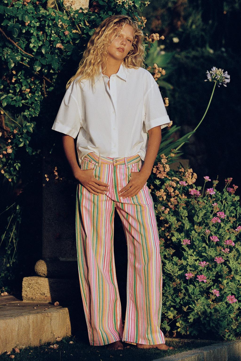 PASTEL STRIPED BAGGY JEANS