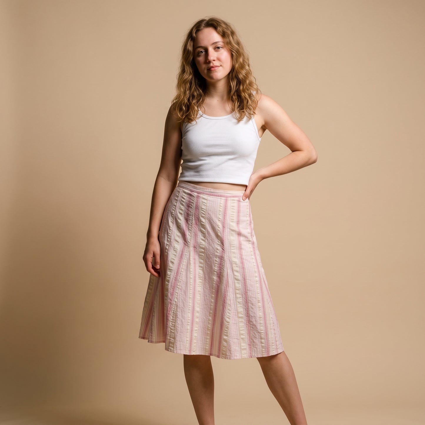 Striped Pastel Pink Flare Skirt