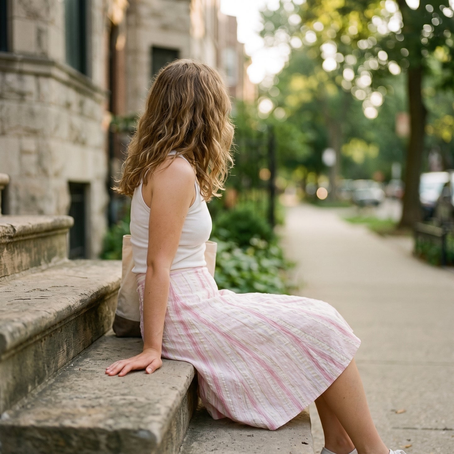 Striped Pastel Pink Flare Skirt