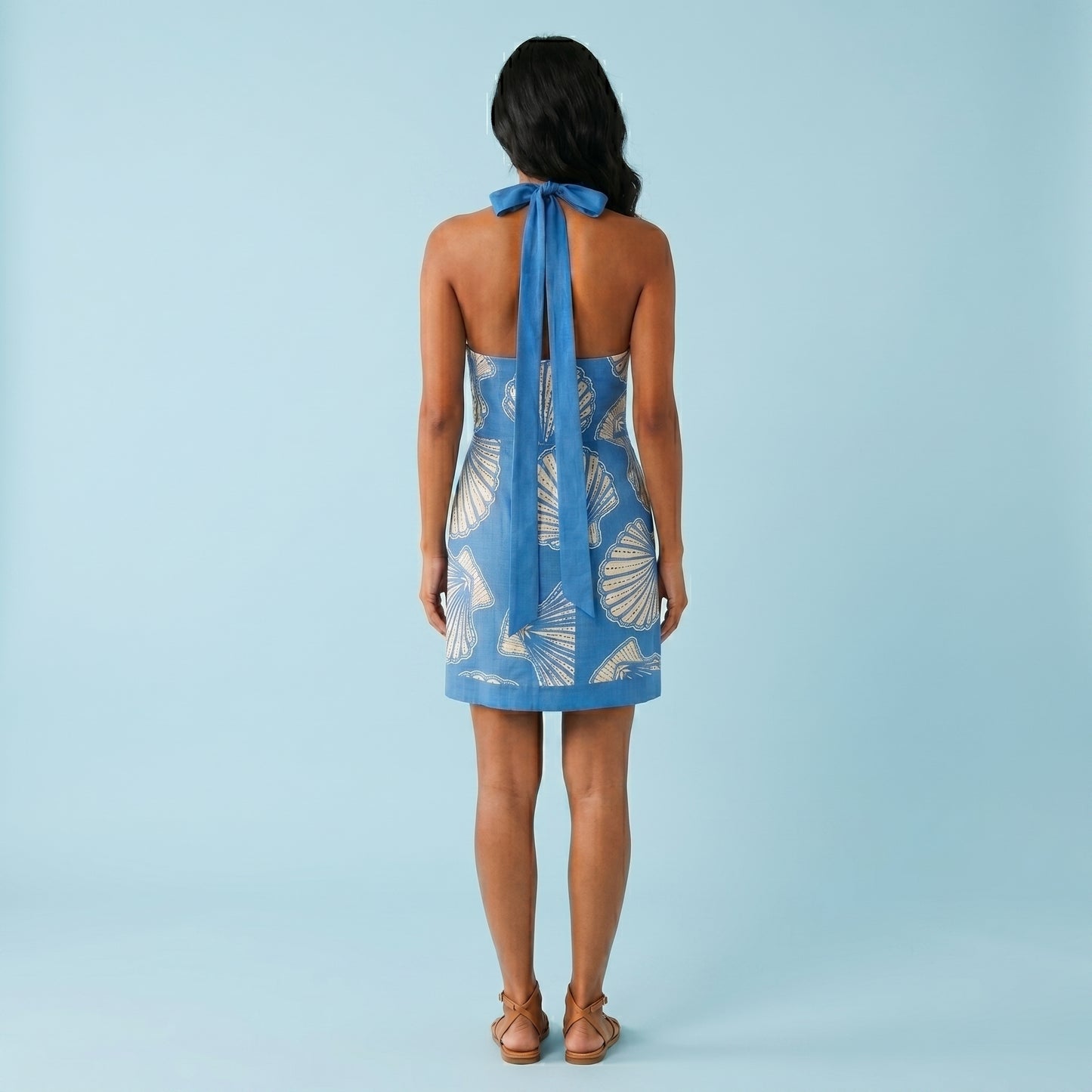 Seashell Printed Halter Neck Mini Dress