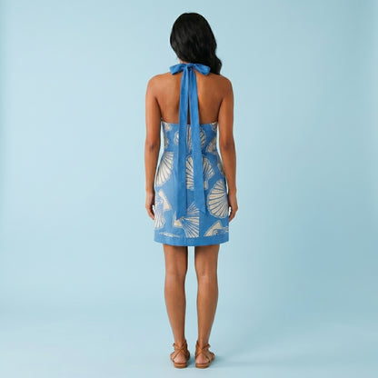 Seashell Printed Halter Neck Mini Dress