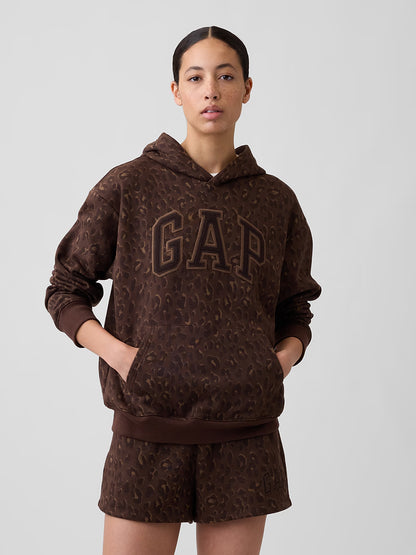 Relaxed Brown Leopard Logo Hoodie