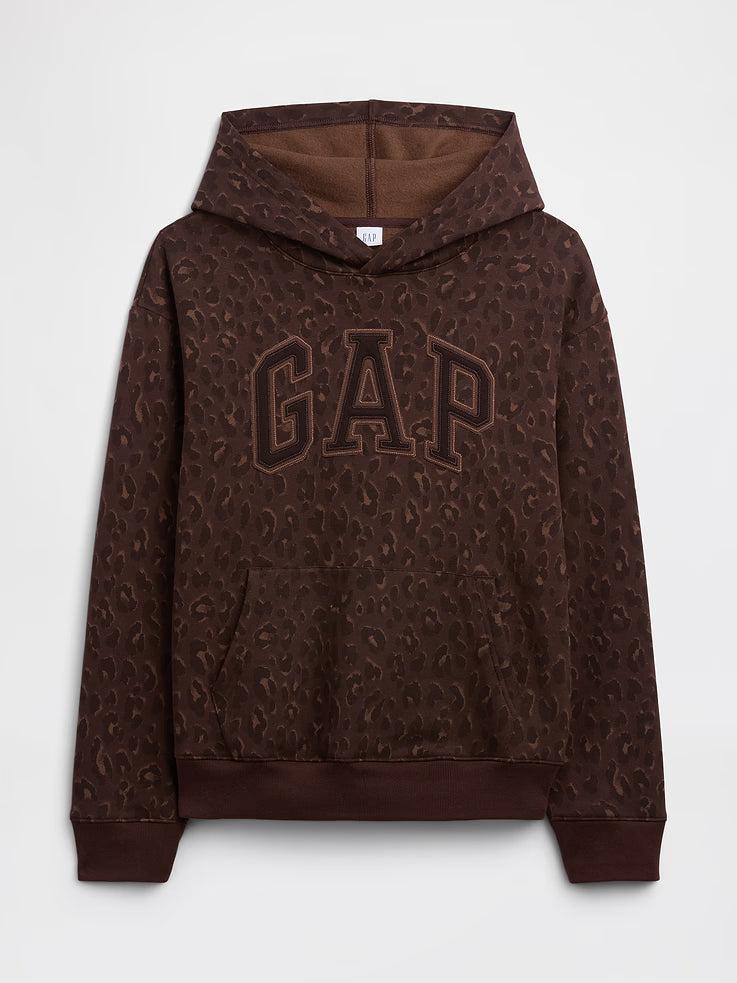 Relaxed Brown Leopard Logo Hoodie