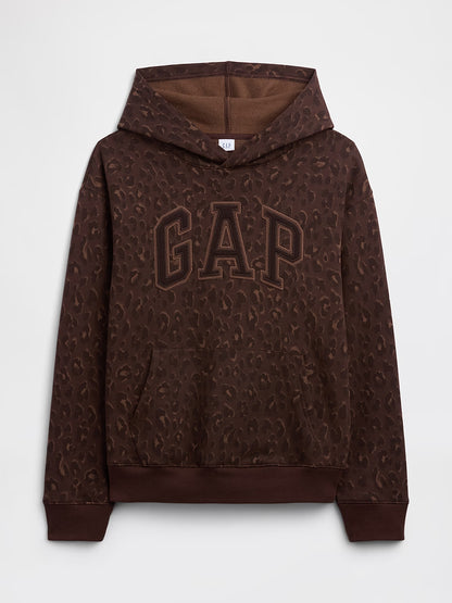 Relaxed Brown Leopard Logo Hoodie